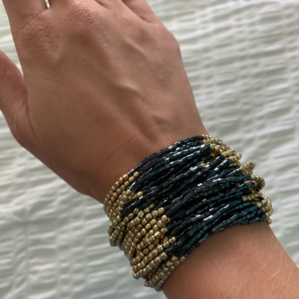 Ink + Alloy Bracelet with navy and gold beads